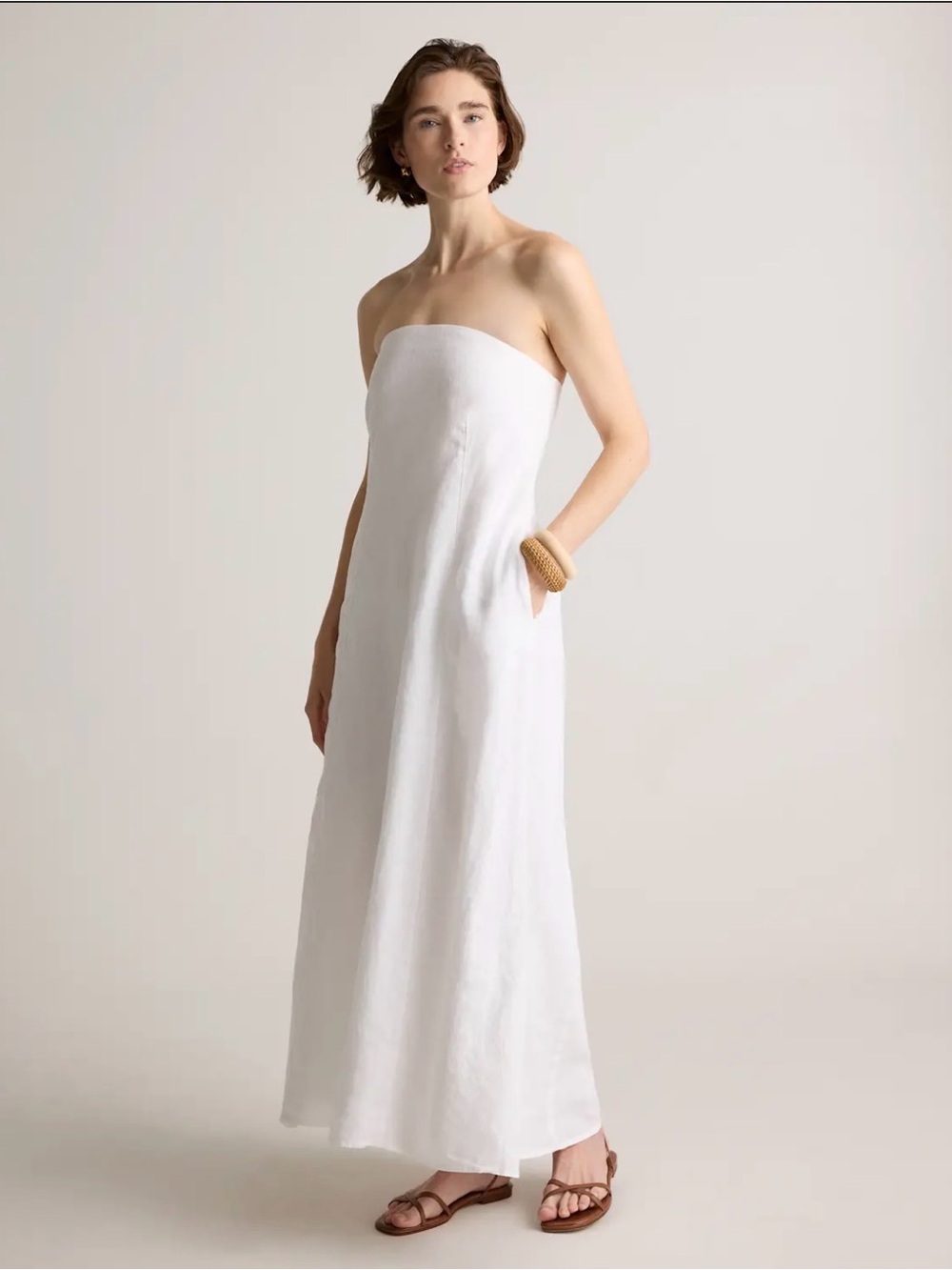 Quince Strapless White Linen Maxi Dress